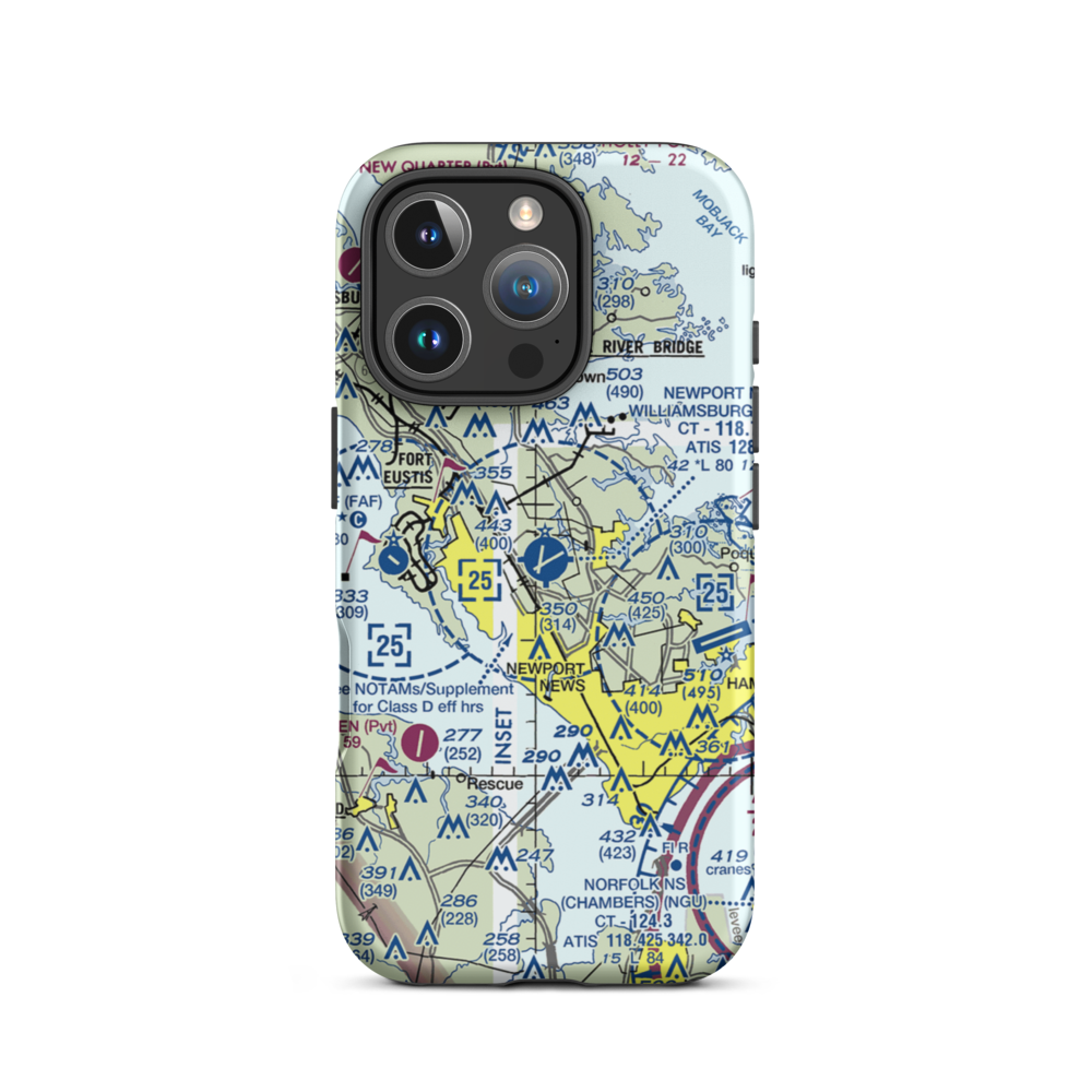 Newport News Williamsburg International Airport (PHF) VFR Sectional  Tough iPhone Case iPhone 16 Pro model shown