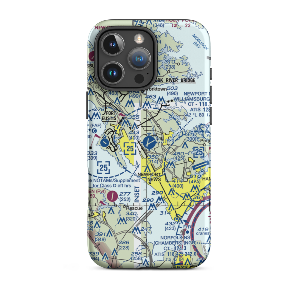 Newport News Williamsburg International Airport (PHF) VFR Sectional  Tough iPhone Case iPhone 16 Pro Max model shown