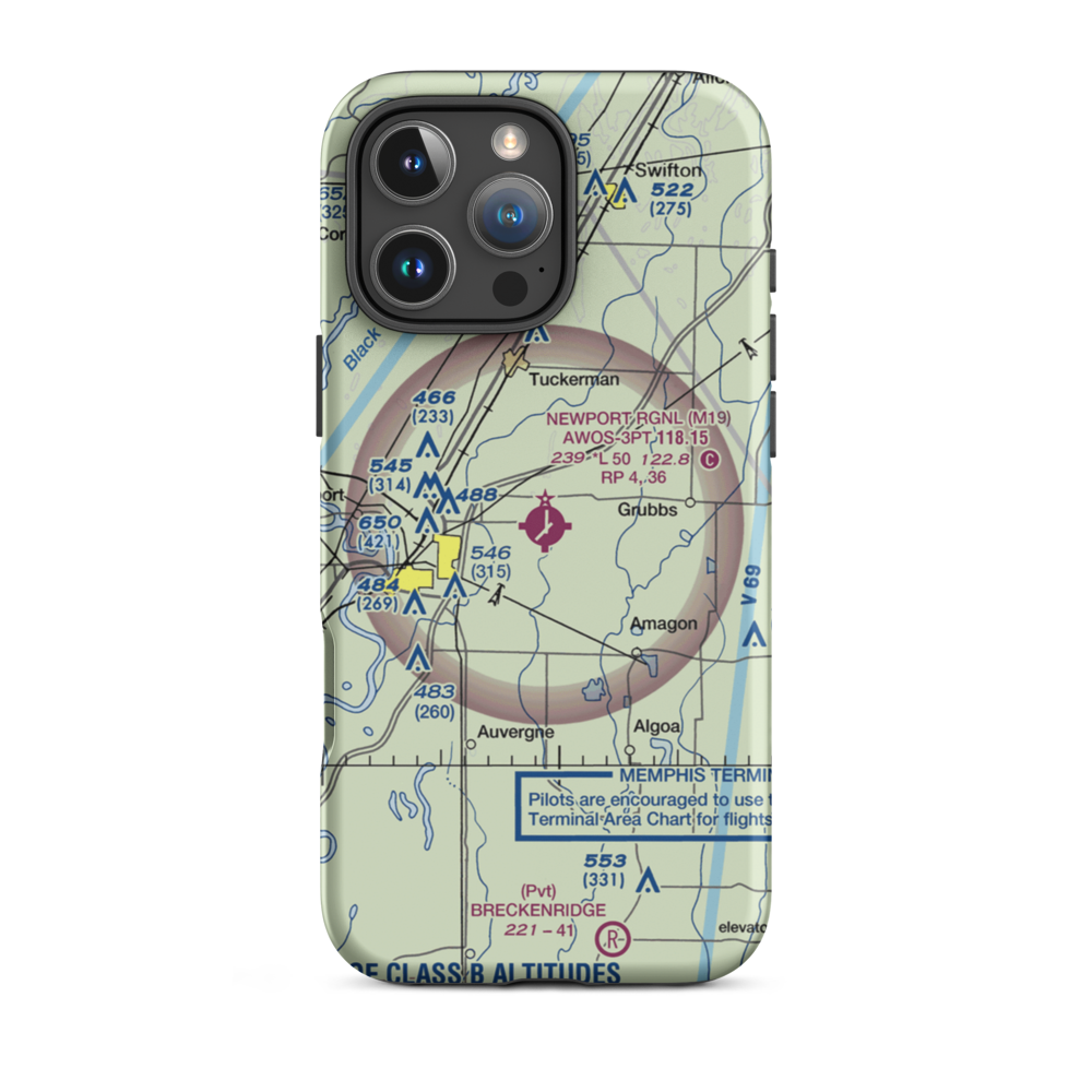 Newport Regional Airport (M19) VFR Sectional  Tough iPhone Case iPhone 16 Pro Max model shown