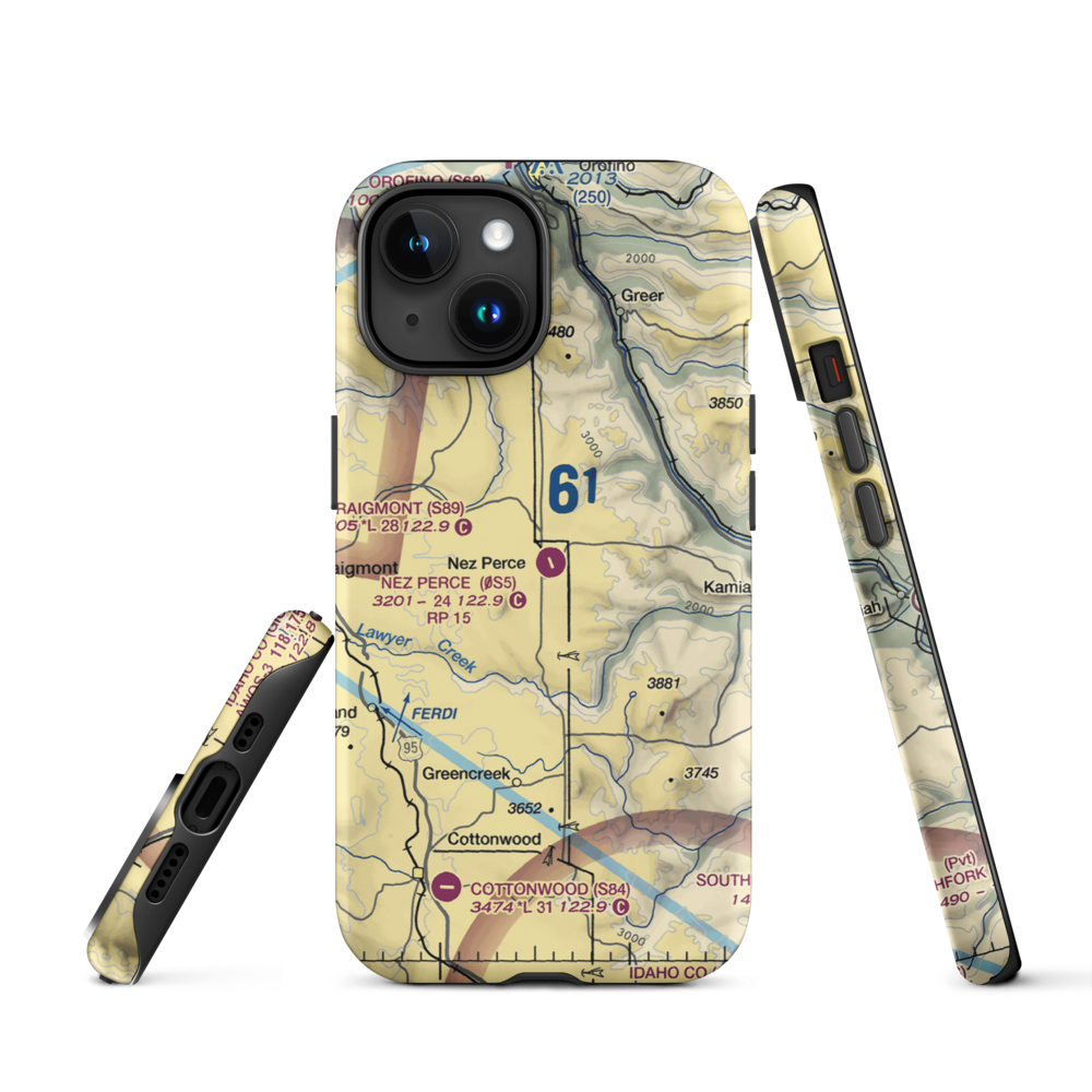 Nez Perce Municipal Airport (0S5) VFR Sectional  Tough iPhone Case iPhone 15 model shown