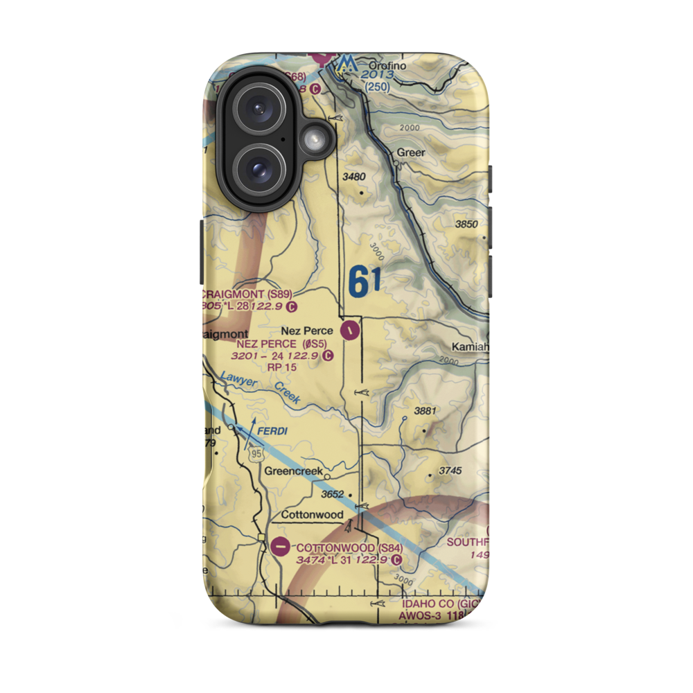 Nez Perce Municipal Airport (0S5) VFR Sectional  Tough iPhone Case iPhone 16 Plus model shown
