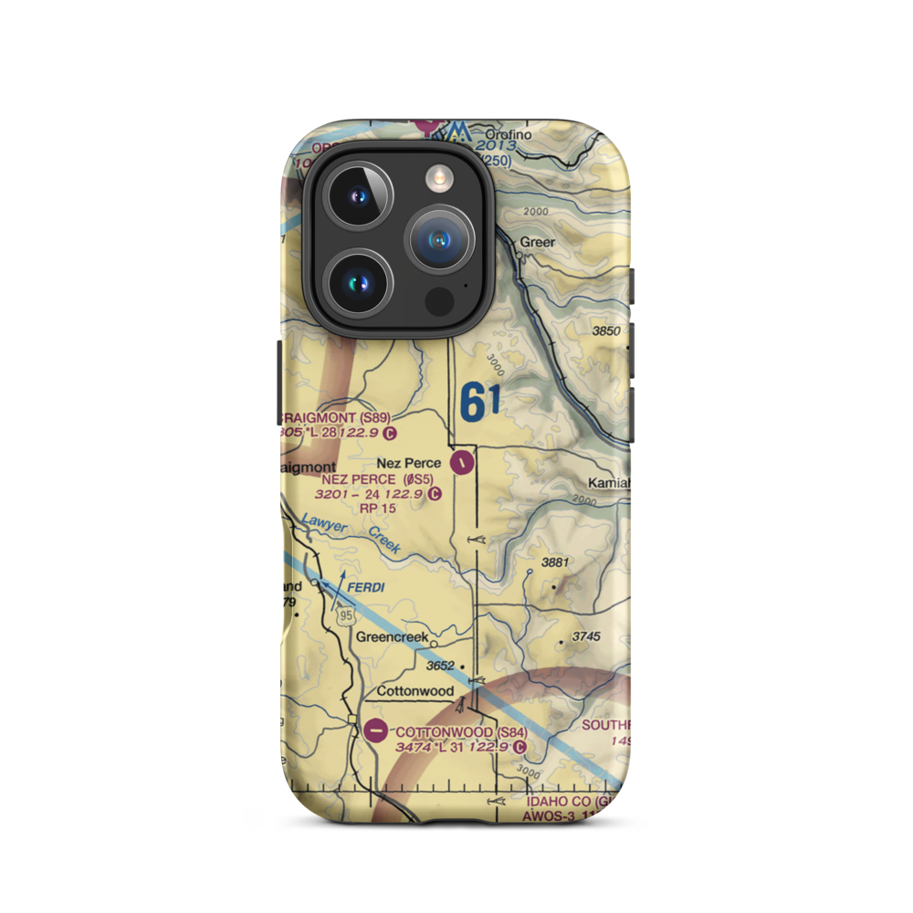 Nez Perce Municipal Airport (0S5) VFR Sectional  Tough iPhone Case iPhone 16 Pro model shown