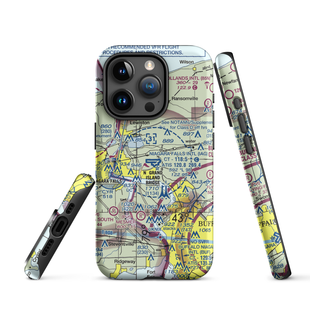 Niagara Falls International Airport (IAG) VFR Sectional  Tough iPhone Case iPhone 15 Pro model shown