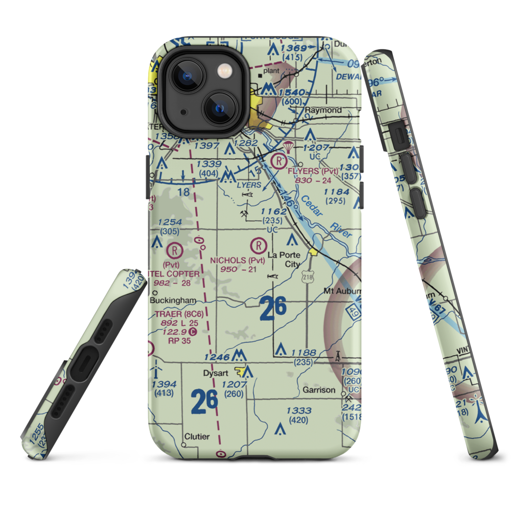 Nichols Airport (IA97) VFR Sectional  Tough iPhone Case iPhone 14 Plus model shown