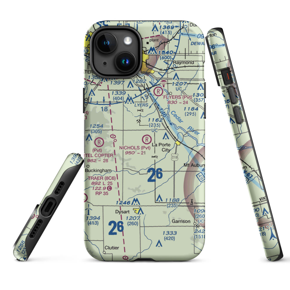 Nichols Airport (IA97) VFR Sectional  Tough iPhone Case iPhone 15 Plus model shown