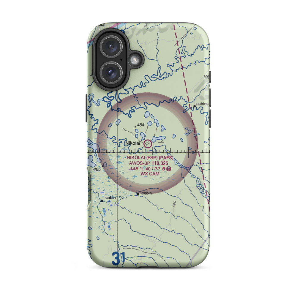Nikolai Airport (FSP) VFR Sectional  Tough iPhone Case iPhone 16 Plus model shown