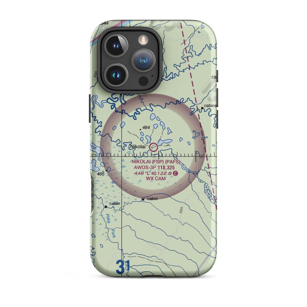 Nikolai Airport (FSP) VFR Sectional  Tough iPhone Case iPhone 16 Pro Max model shown
