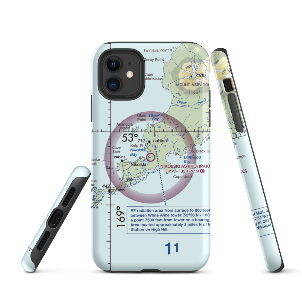 Nikolski Air Station (IKO) VFR Sectional  Tough iPhone Case iPhone 11 model shown