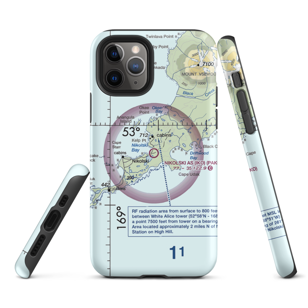 Nikolski Air Station (IKO) VFR Sectional  Tough iPhone Case iPhone 11 Pro model shown