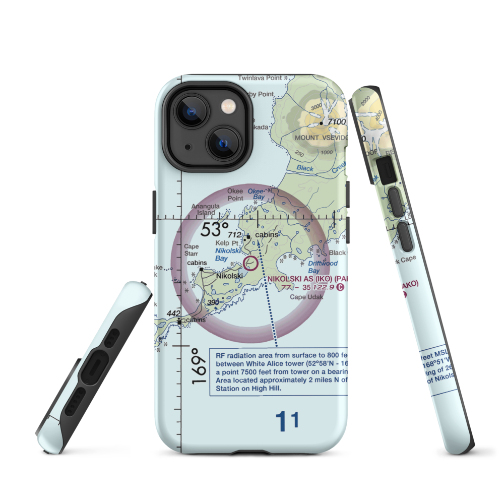 Nikolski Air Station (IKO) VFR Sectional  Tough iPhone Case iPhone 14 model shown