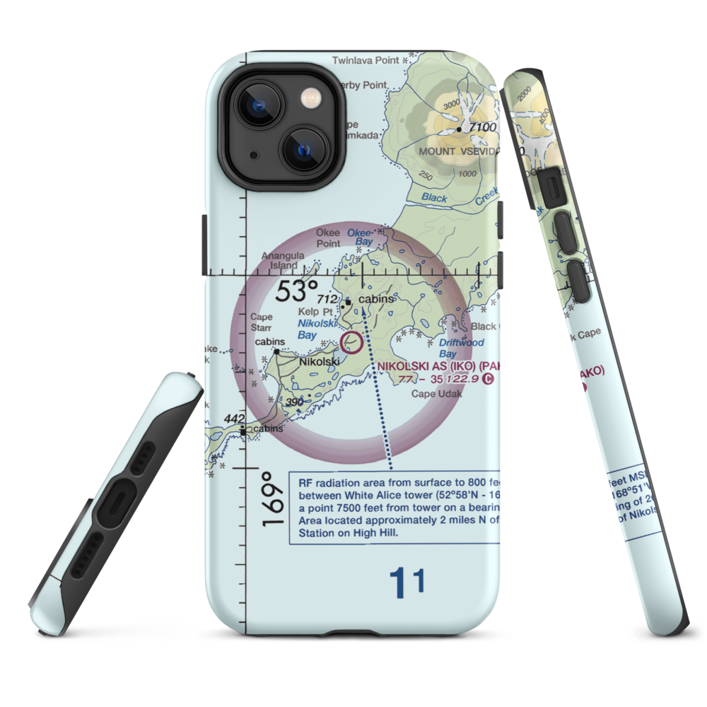 Nikolski Air Station (IKO) VFR Sectional  Tough iPhone Case iPhone 14 Plus model shown