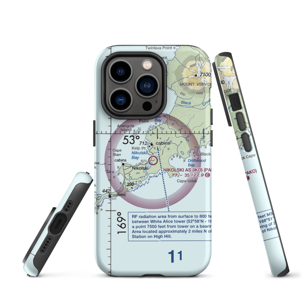 Nikolski Air Station (IKO) VFR Sectional  Tough iPhone Case iPhone 14 Pro model shown