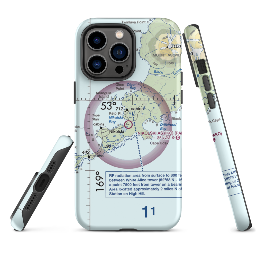 Nikolski Air Station (IKO) VFR Sectional  Tough iPhone Case iPhone 14 Pro Max model shown