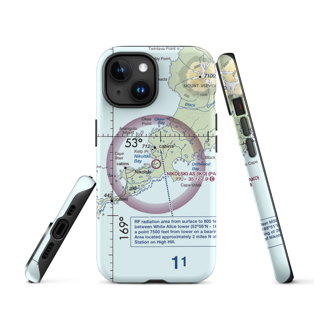 Nikolski Air Station (IKO) VFR Sectional  Tough iPhone Case iPhone 15 model shown