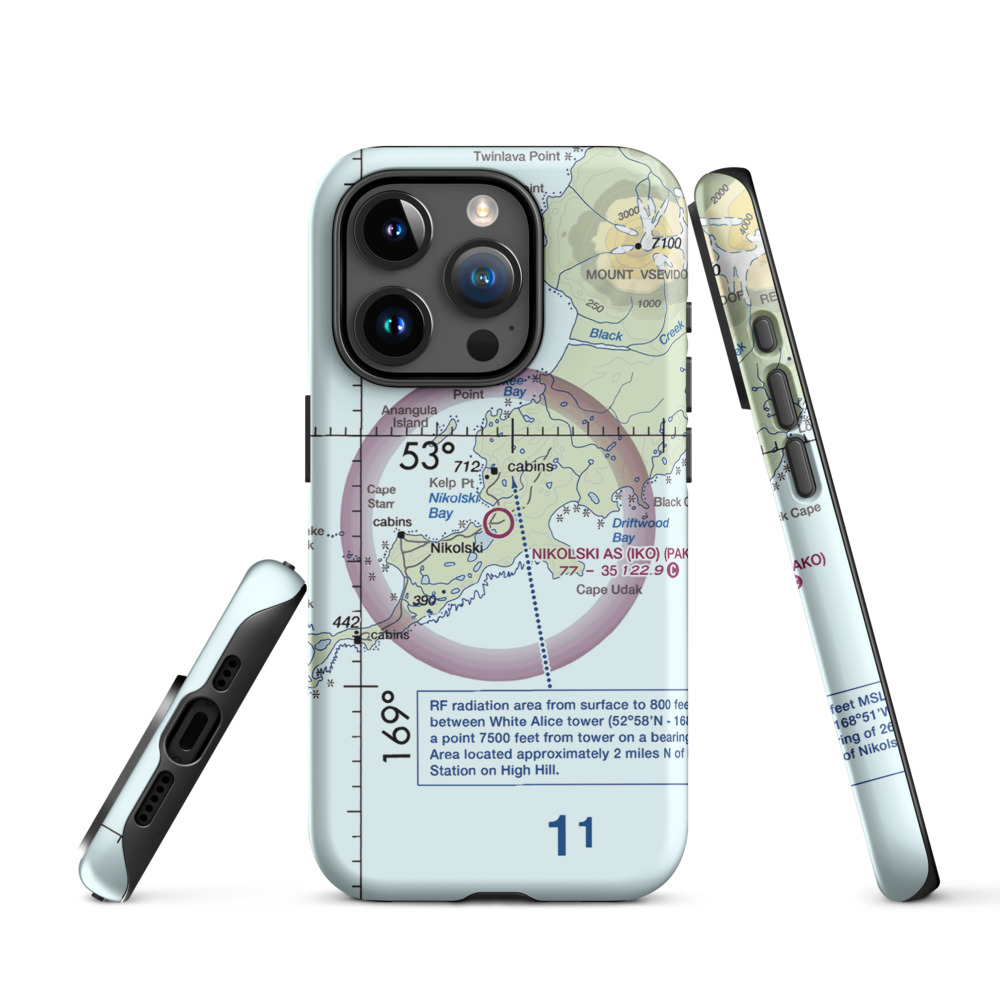 Nikolski Air Station (IKO) VFR Sectional  Tough iPhone Case iPhone 15 Pro model shown