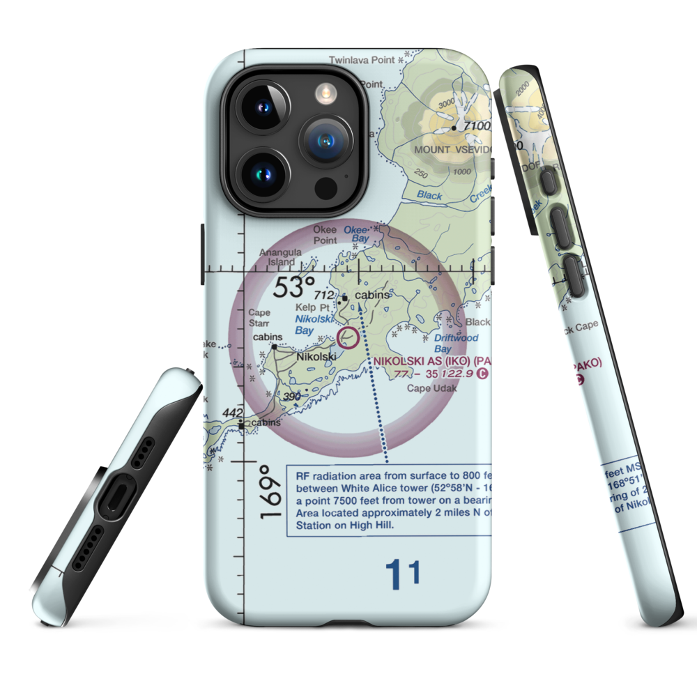 Nikolski Air Station (IKO) VFR Sectional  Tough iPhone Case iPhone 15 Pro Max model shown