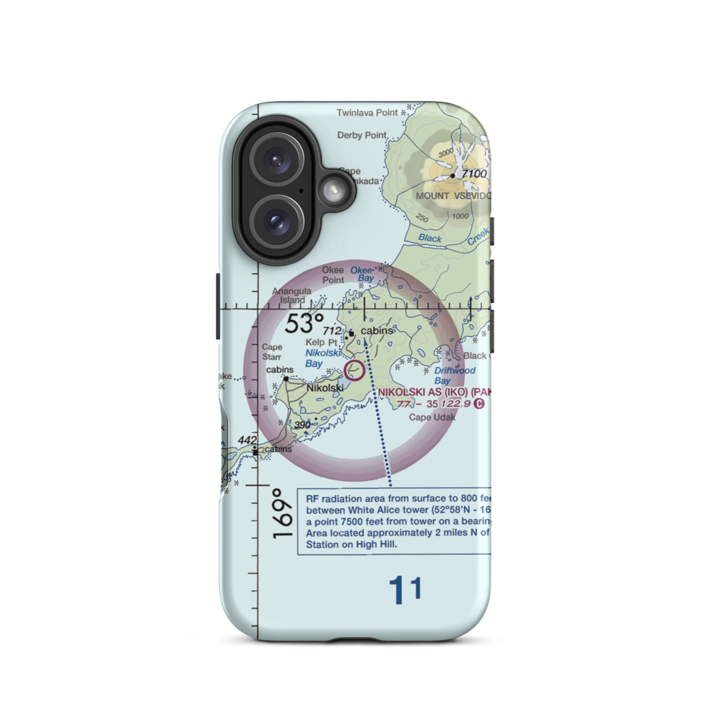 Nikolski Air Station (IKO) VFR Sectional  Tough iPhone Case iPhone 16 model shown