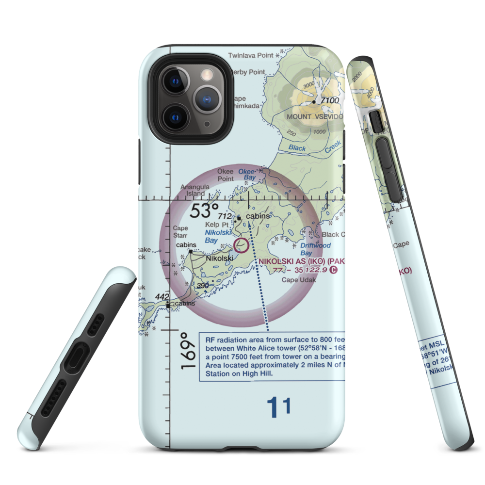 Nikolski Air Station (IKO) VFR Sectional  Tough iPhone Case iPhone 11 Pro Max model shown