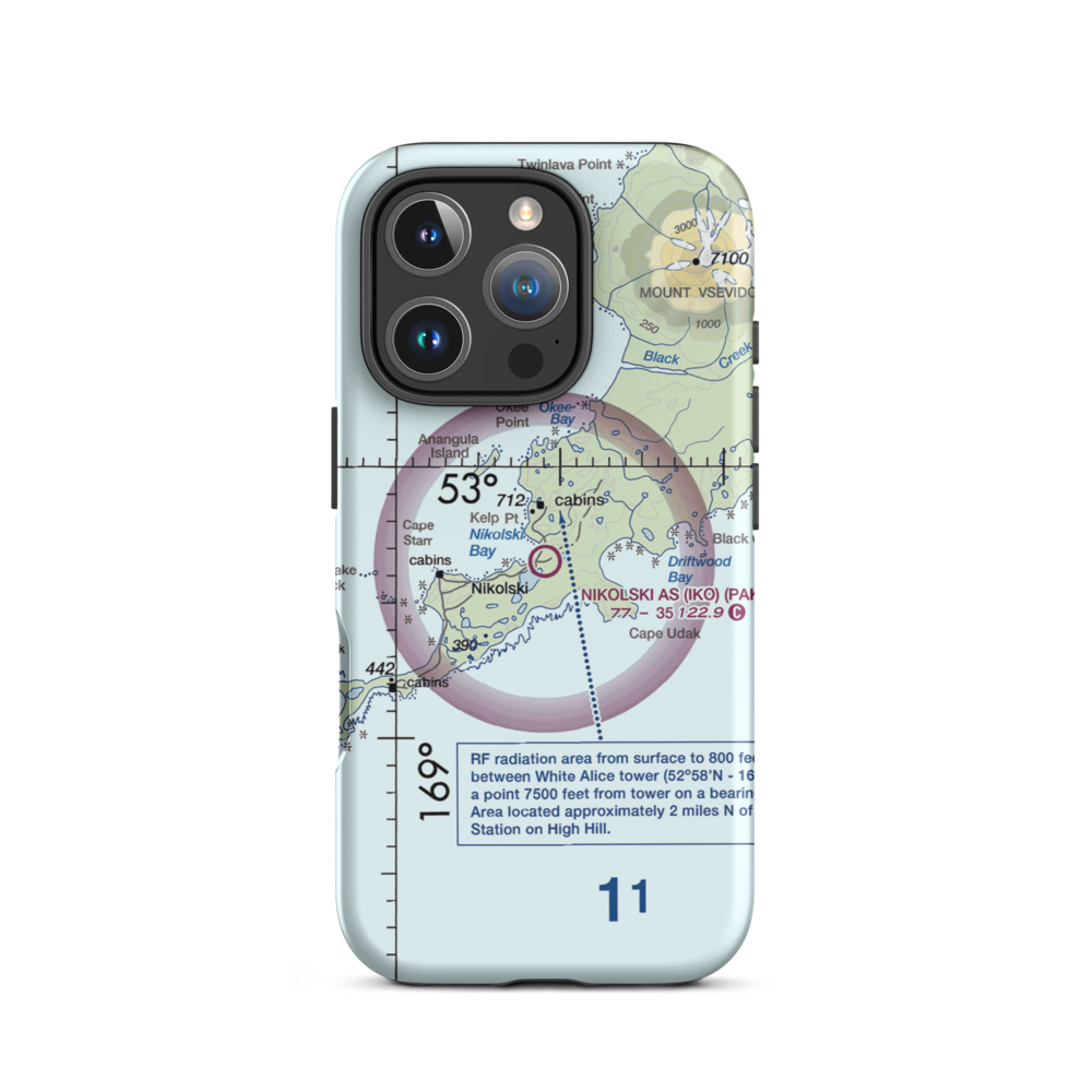 Nikolski Air Station (IKO) VFR Sectional  Tough iPhone Case iPhone 16 Pro model shown