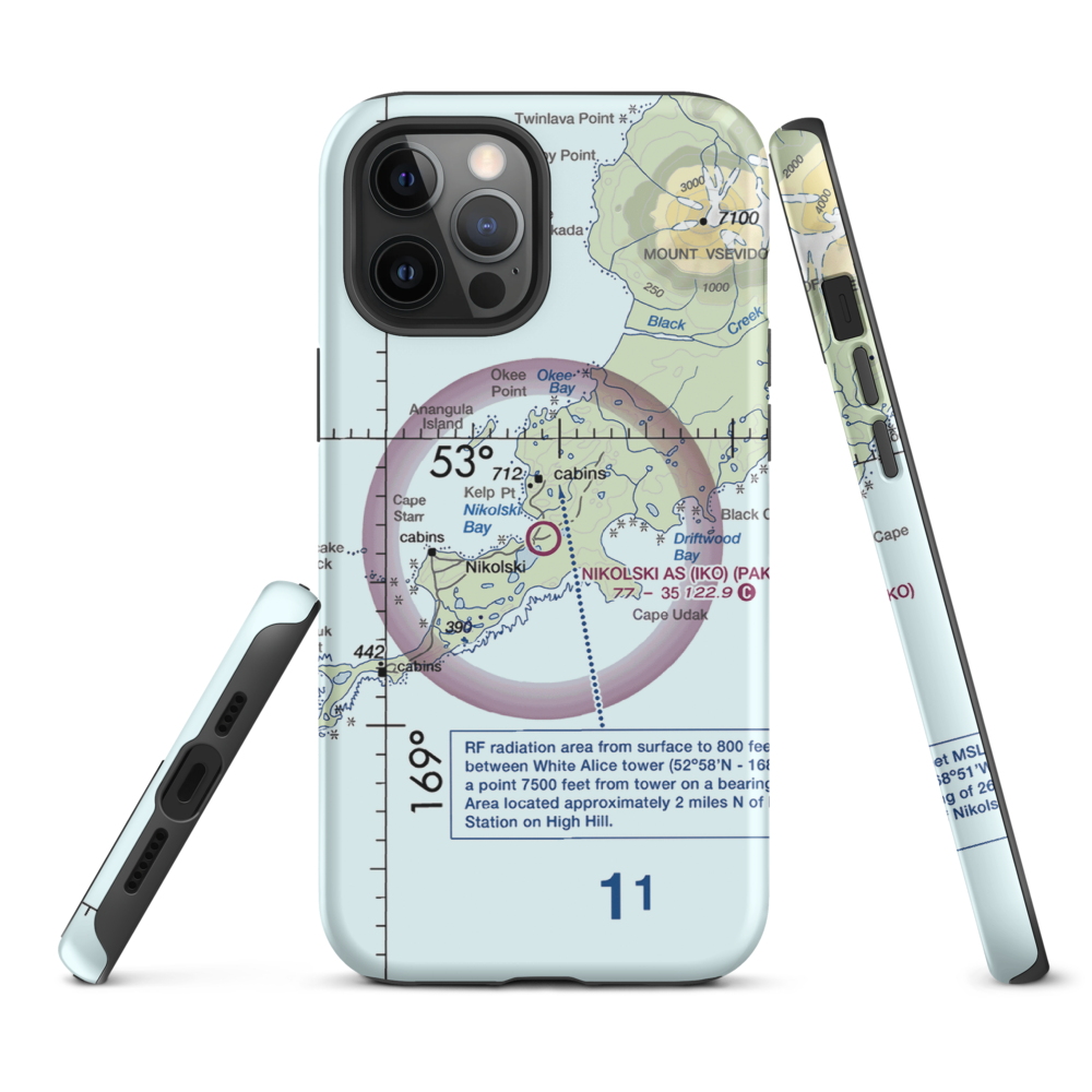 Nikolski Air Station (IKO) VFR Sectional  Tough iPhone Case iPhone 12 Pro Max model shown
