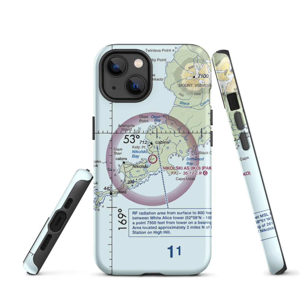 Nikolski Air Station (IKO) VFR Sectional  Tough iPhone Case iPhone 13 model shown