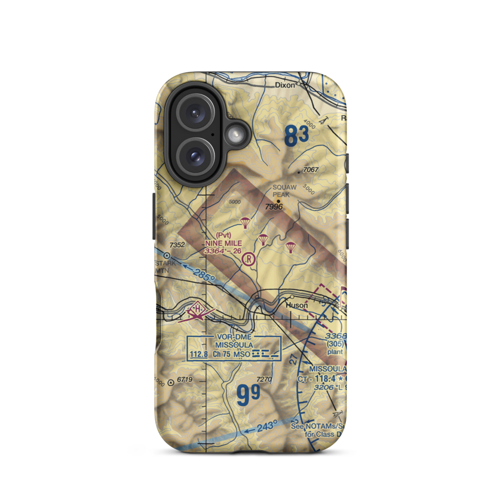 Nine Mile Airport (MT52) VFR Sectional  Tough iPhone Case iPhone 16 model shown