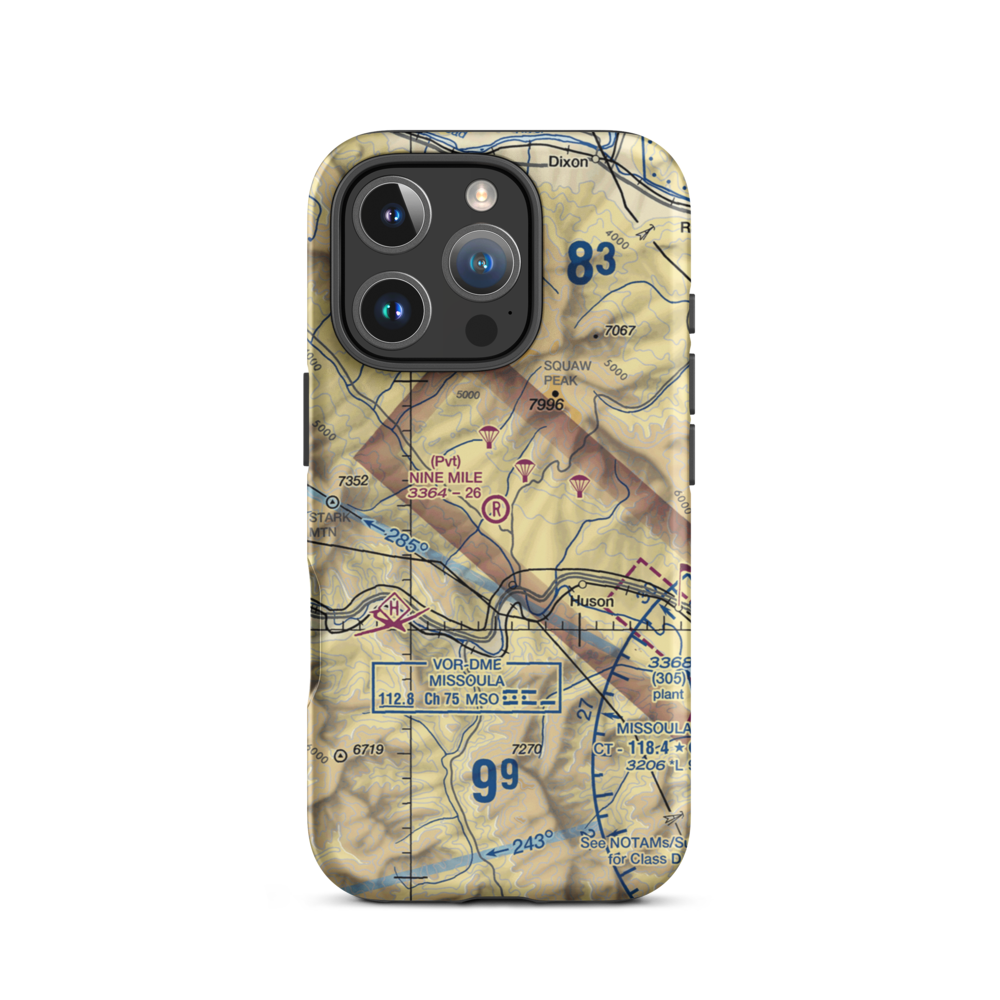 Nine Mile Airport (MT52) VFR Sectional  Tough iPhone Case iPhone 16 Pro model shown