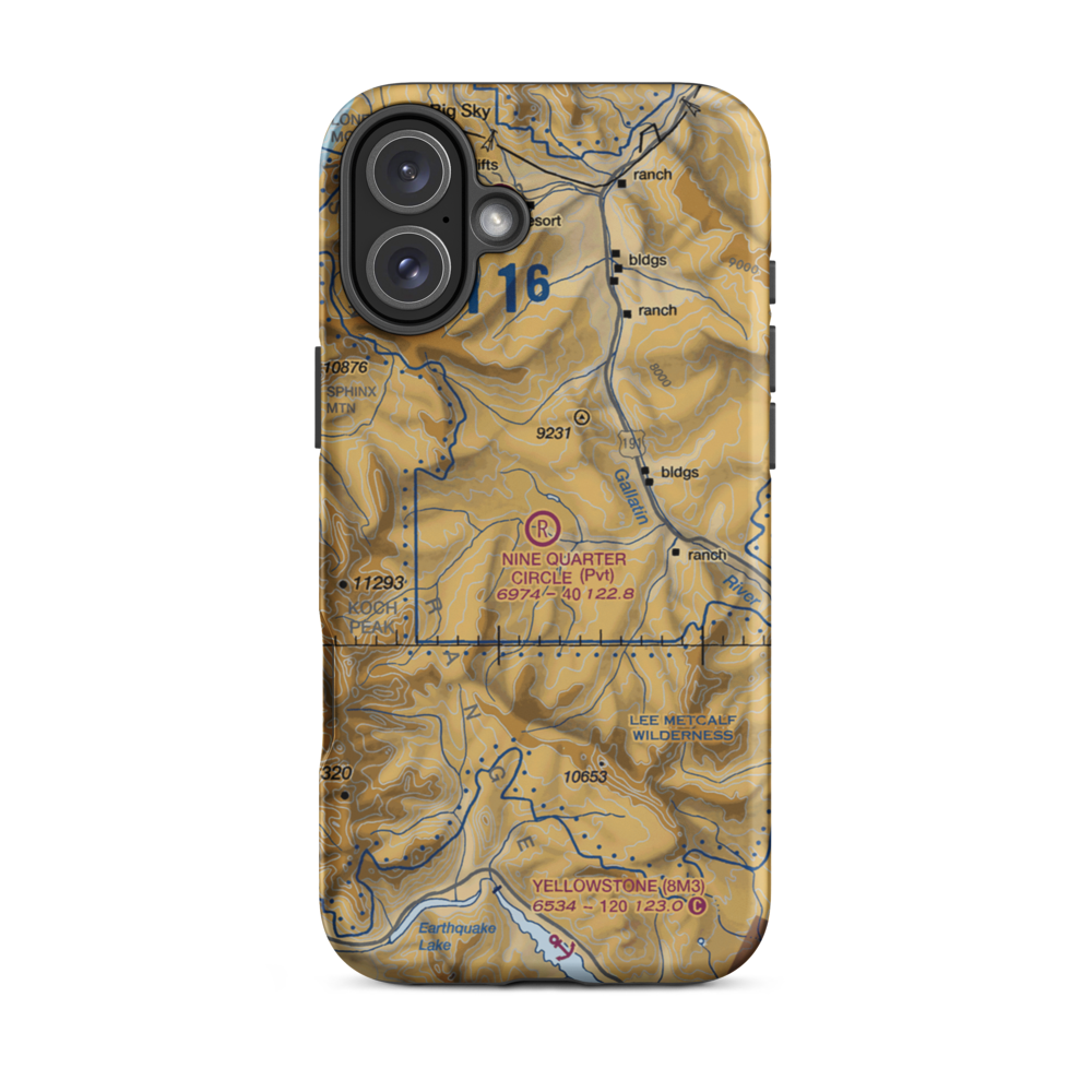 Nine Quarter Circle Ranch Airport (1MT0) VFR Sectional  Tough iPhone Case iPhone 16 Plus model shown