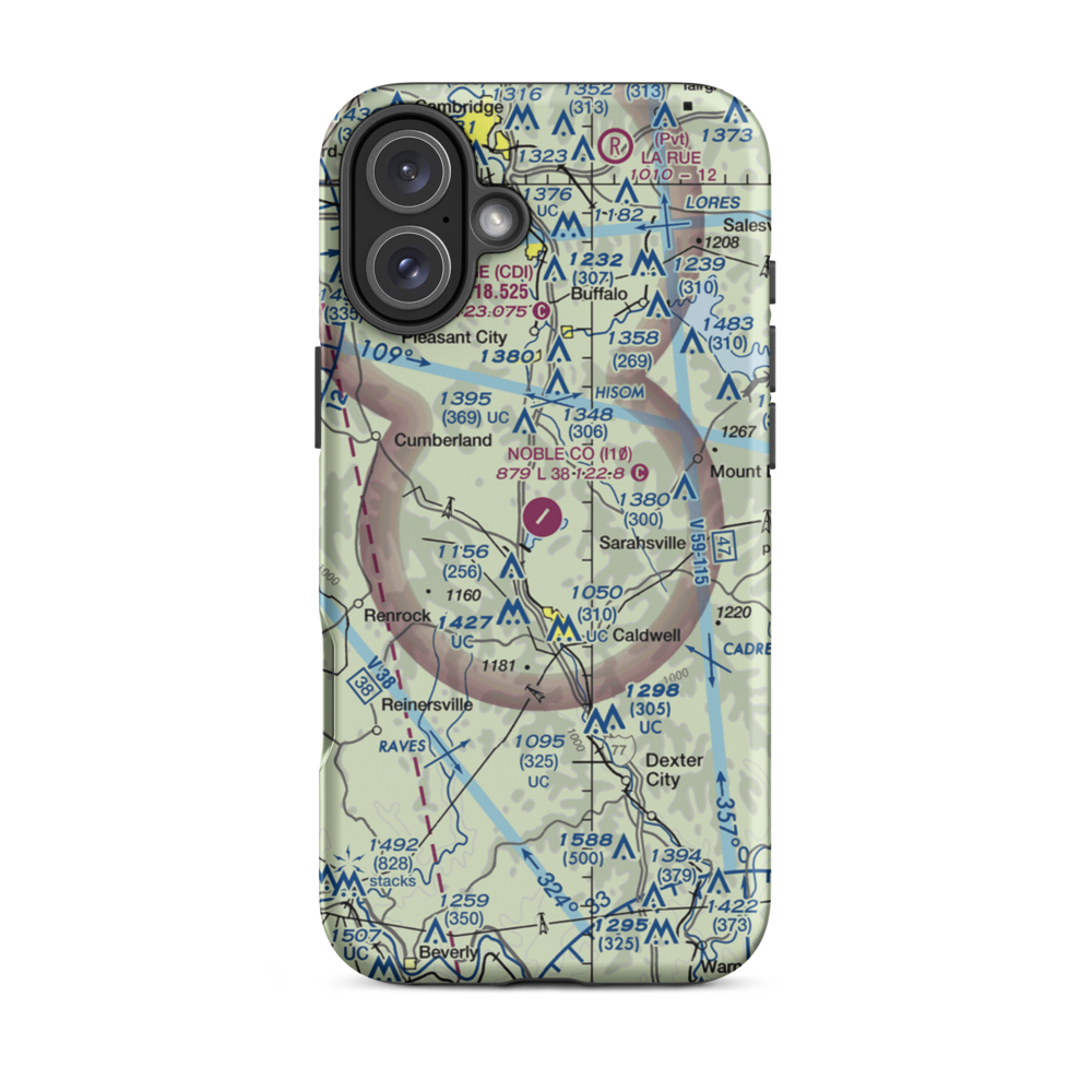 Noble County Airport (I10) VFR Sectional  Tough iPhone Case iPhone 16 Plus model shown