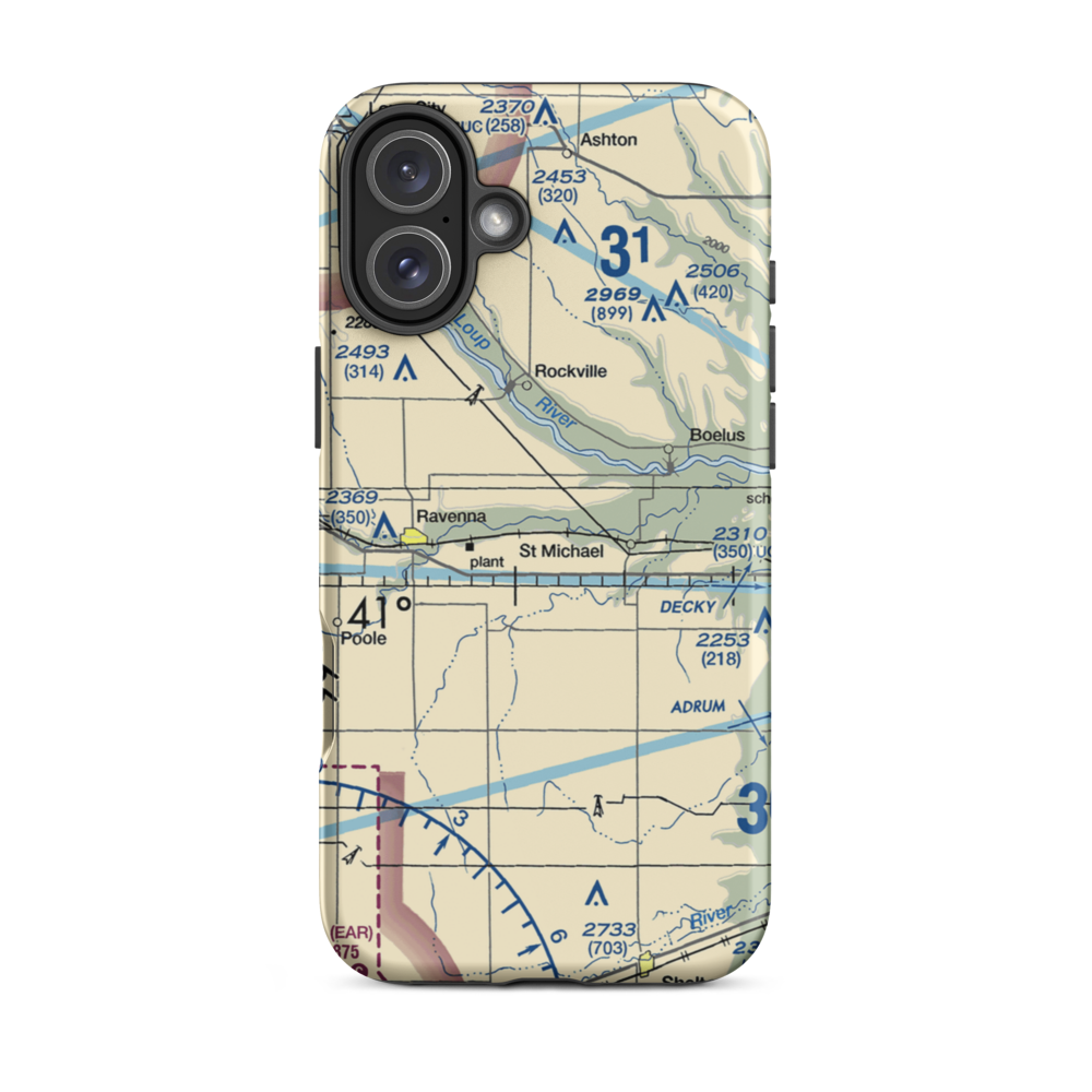 Noble Field (56NE) VFR Sectional  Tough iPhone Case iPhone 16 Plus model shown