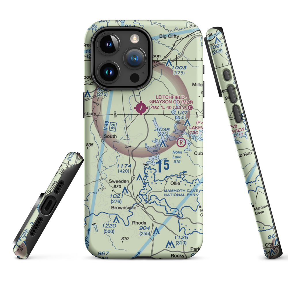 Nolin Aero Salvage Airport (5KY9) VFR Sectional  Tough iPhone Case iPhone 15 Pro Max model shown