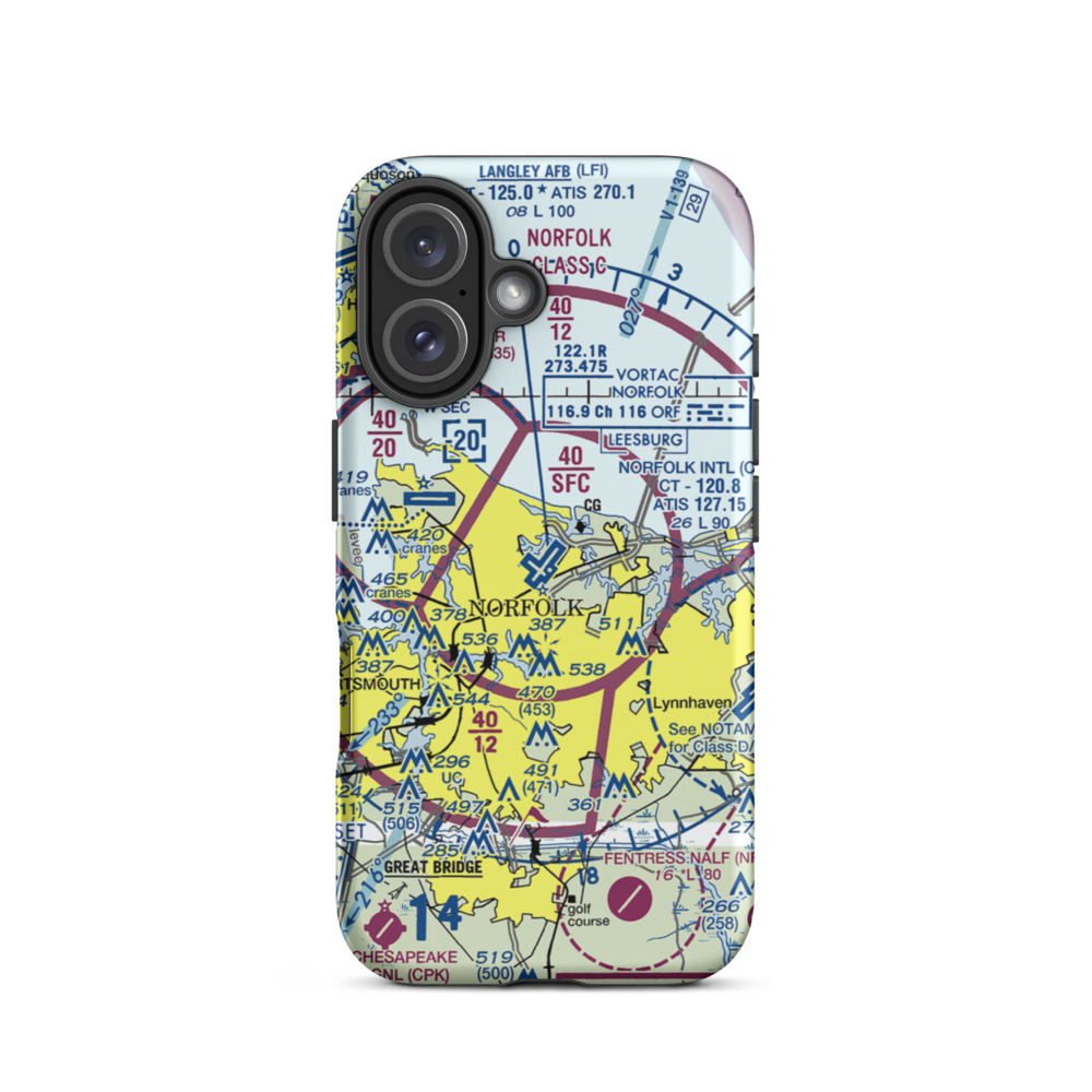 Norfolk International Airport (ORF) VFR Sectional  Tough iPhone Case iPhone 16 model shown