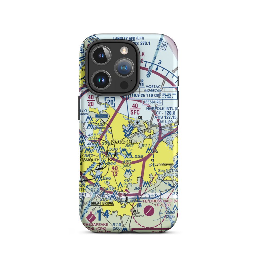 Norfolk International Airport (ORF) VFR Sectional  Tough iPhone Case iPhone 16 Pro model shown
