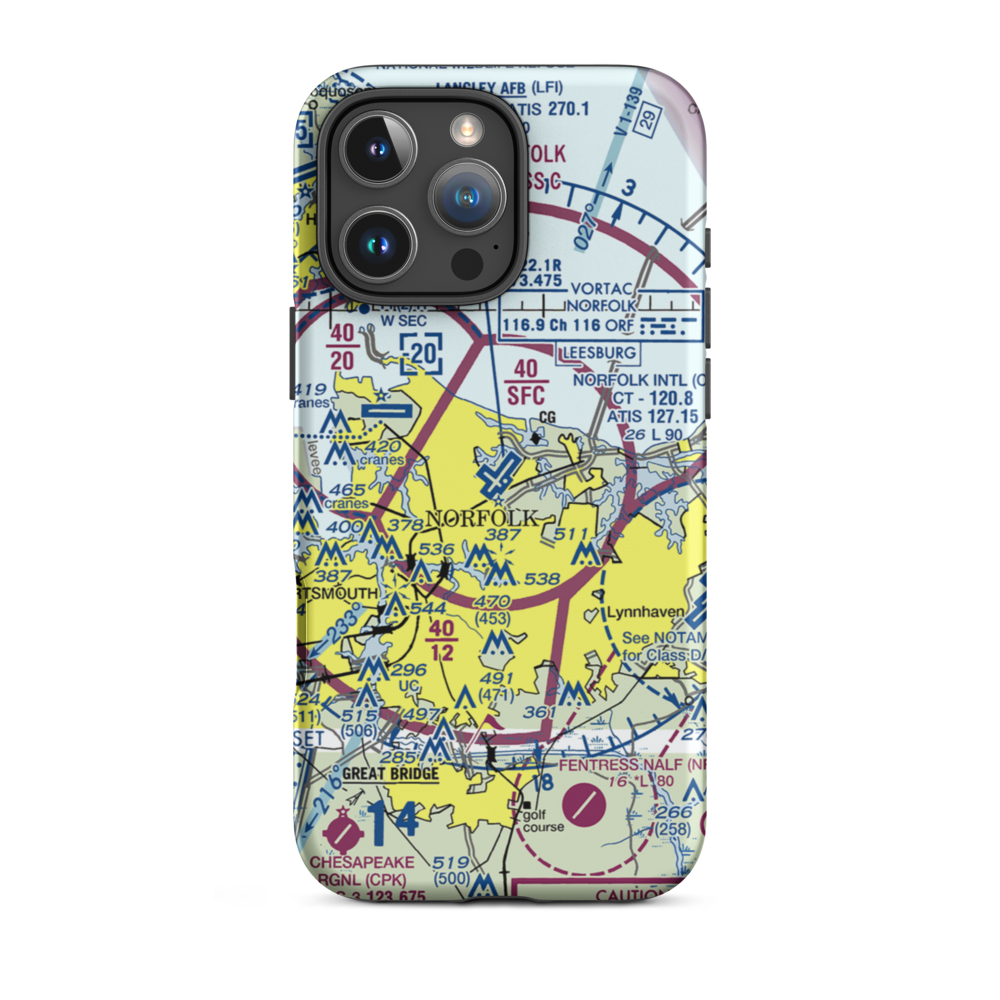 Norfolk International Airport (ORF) VFR Sectional  Tough iPhone Case iPhone 16 Pro Max model shown