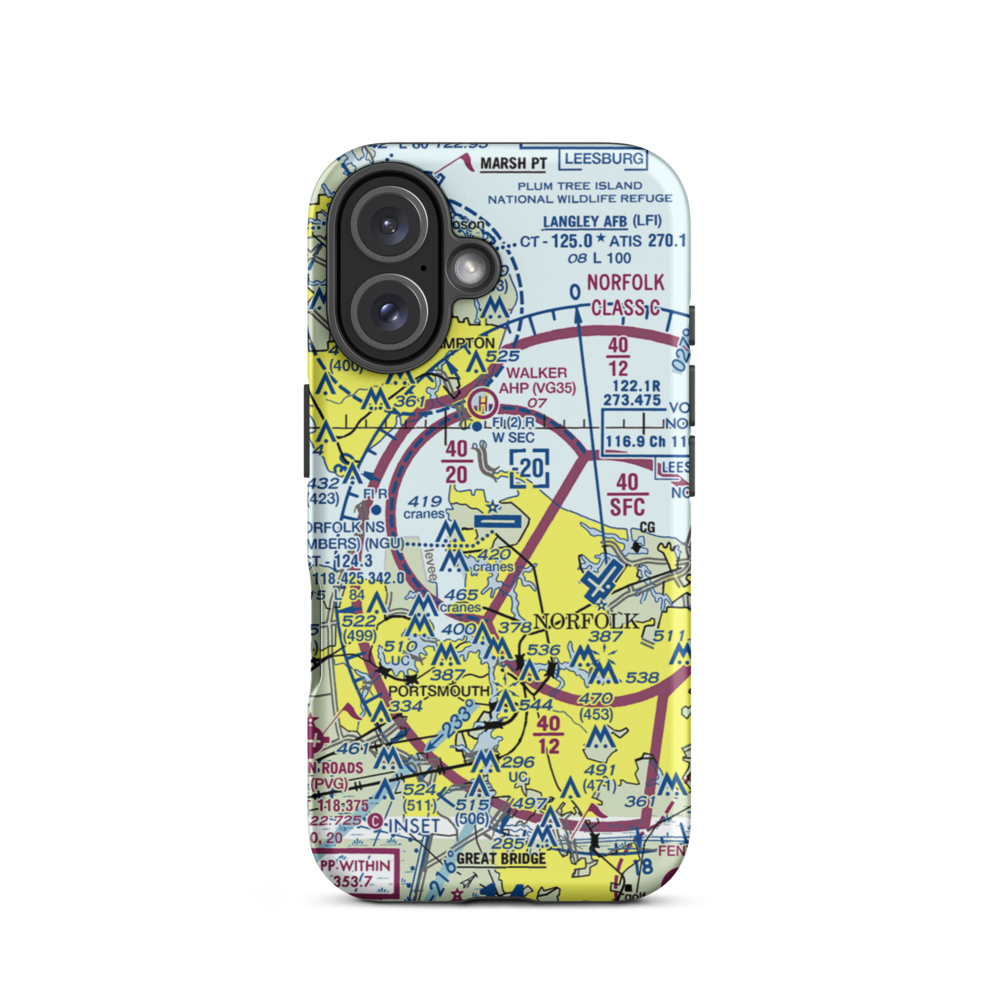 Norfolk Naval Station (Chambers Field) (NGU) VFR Sectional  Tough iPhone Case iPhone 16 model shown