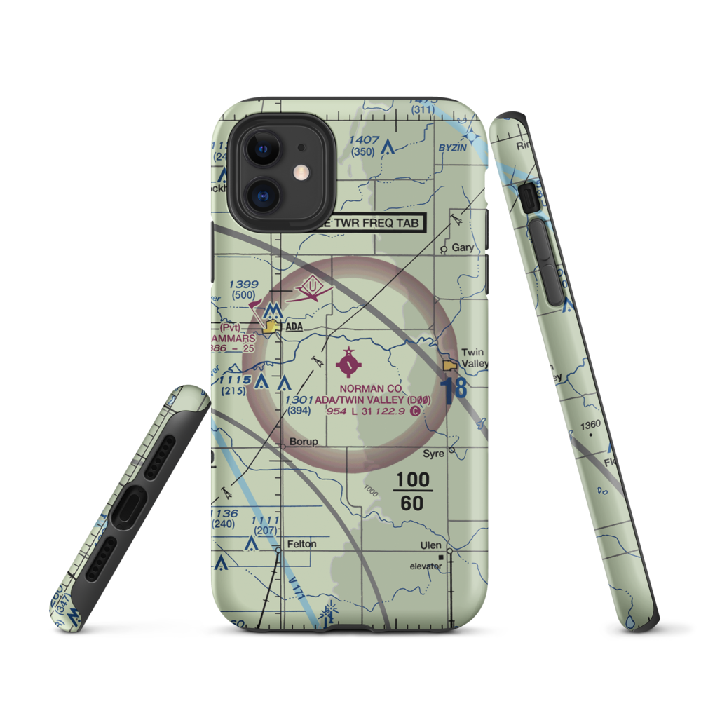 Norman County/Ada/Twin Valley Airport (D00) VFR Sectional  Tough iPhone Case iPhone 11 model shown