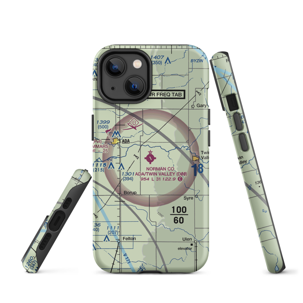 Norman County/Ada/Twin Valley Airport (D00) VFR Sectional  Tough iPhone Case iPhone 14 model shown