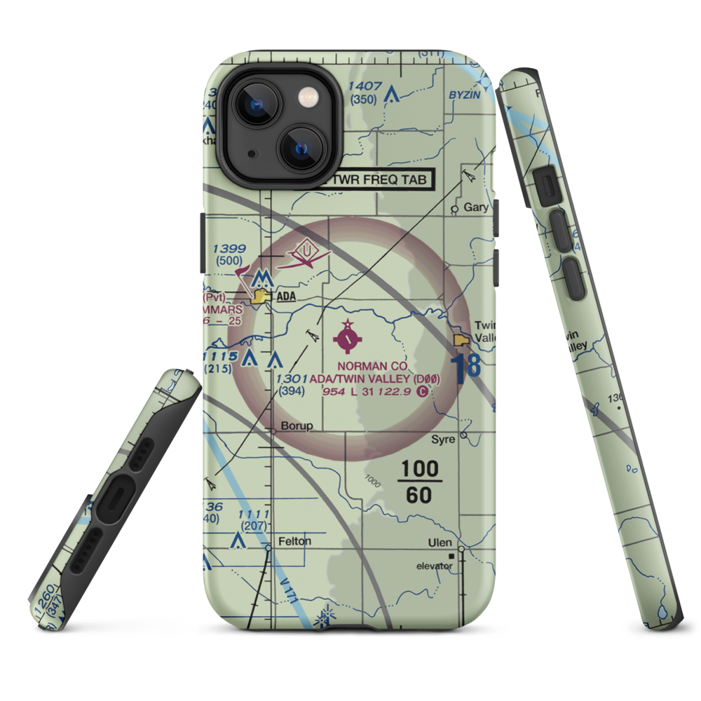 Norman County/Ada/Twin Valley Airport (D00) VFR Sectional  Tough iPhone Case iPhone 14 Plus model shown