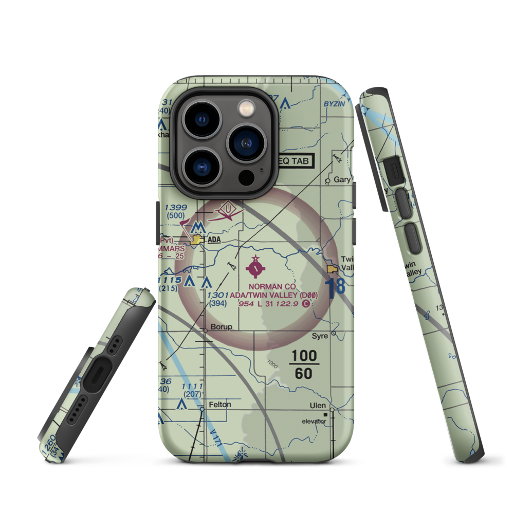 Norman County/Ada/Twin Valley Airport (D00) VFR Sectional  Tough iPhone Case iPhone 14 Pro model shown