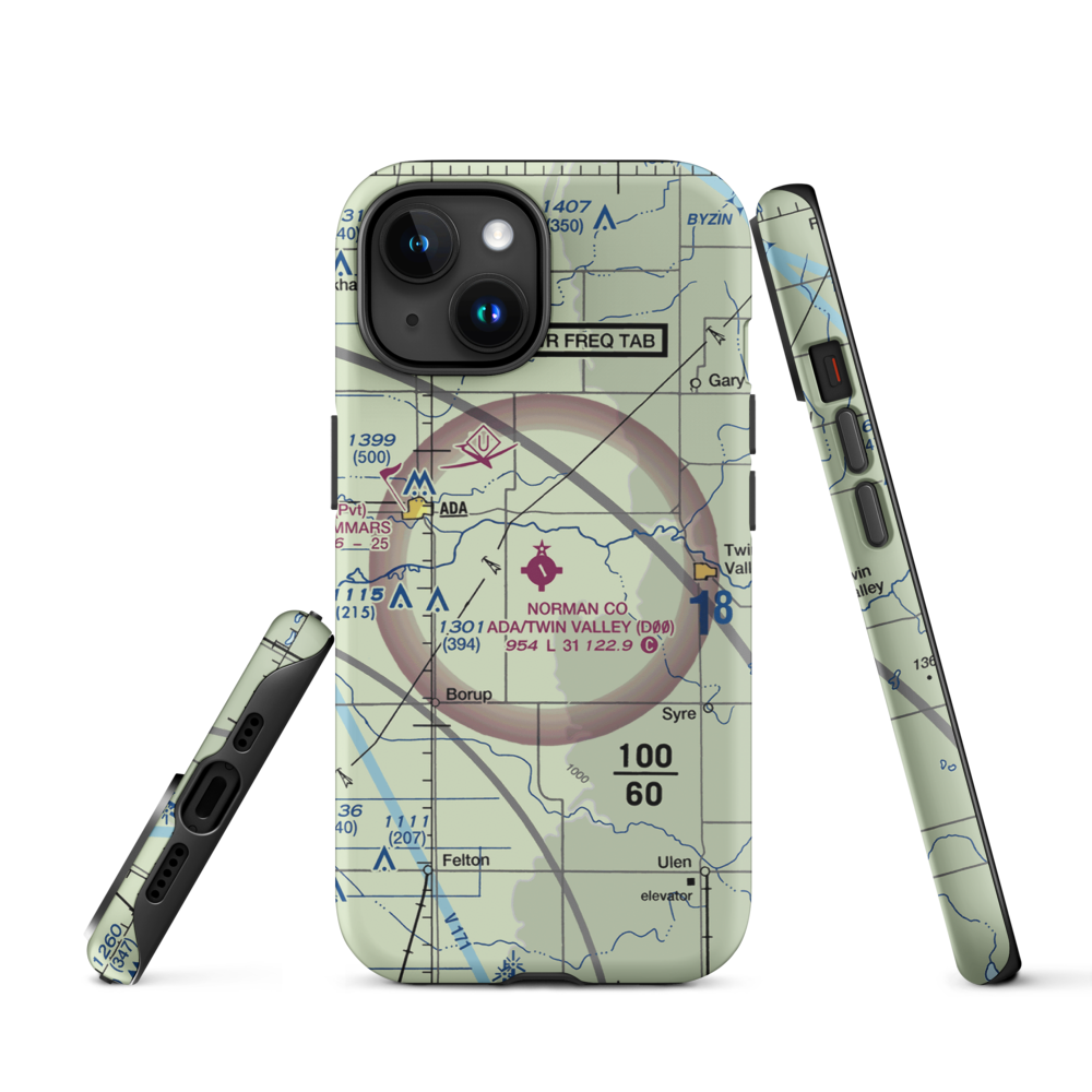 Norman County/Ada/Twin Valley Airport (D00) VFR Sectional  Tough iPhone Case iPhone 15 model shown