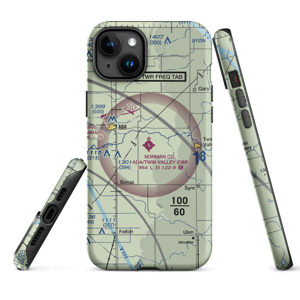Norman County/Ada/Twin Valley Airport (D00) VFR Sectional  Tough iPhone Case iPhone 15 Plus model shown
