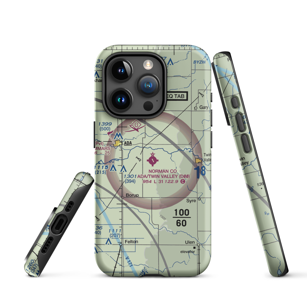 Norman County/Ada/Twin Valley Airport (D00) VFR Sectional  Tough iPhone Case iPhone 15 Pro model shown