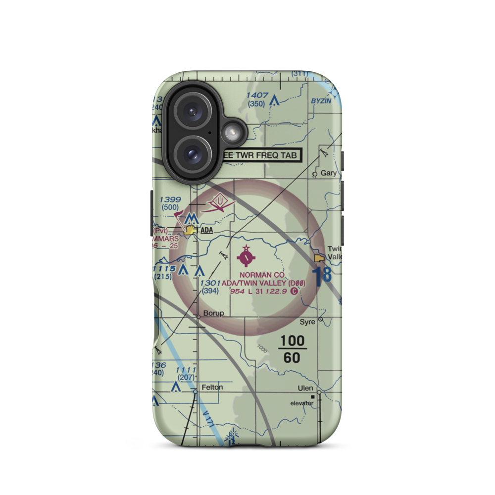 Norman County/Ada/Twin Valley Airport (D00) VFR Sectional  Tough iPhone Case iPhone 16 model shown