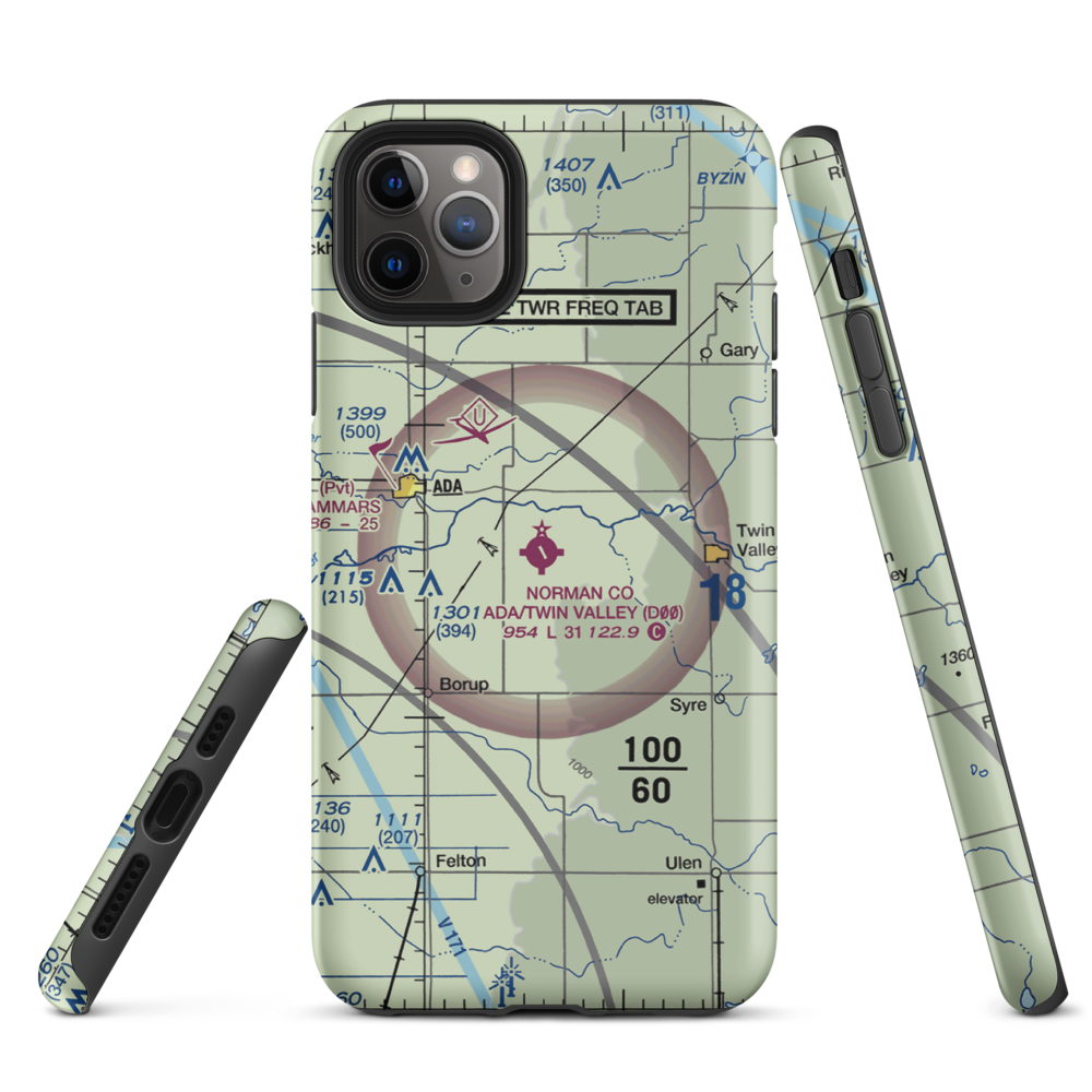 Norman County/Ada/Twin Valley Airport (D00) VFR Sectional  Tough iPhone Case iPhone 11 Pro Max model shown