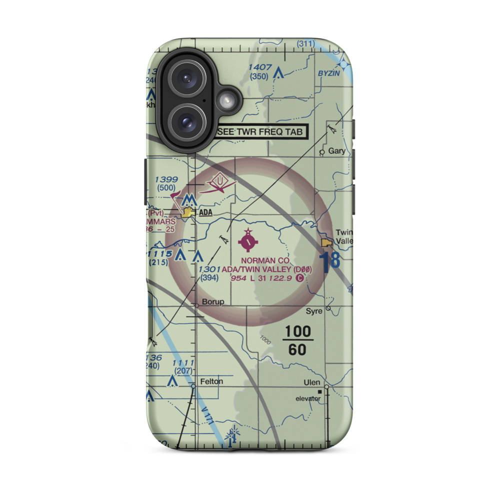 Norman County/Ada/Twin Valley Airport (D00) VFR Sectional  Tough iPhone Case iPhone 16 Plus model shown