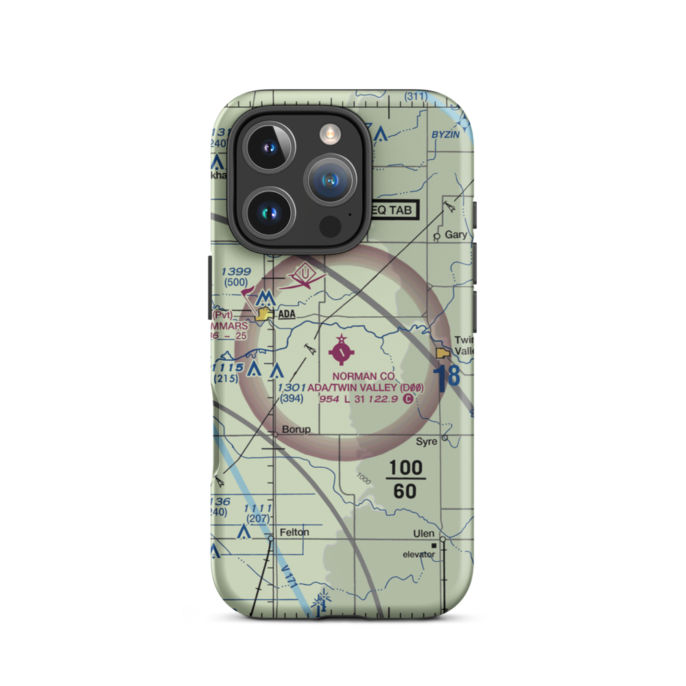 Norman County/Ada/Twin Valley Airport (D00) VFR Sectional  Tough iPhone Case iPhone 16 Pro model shown