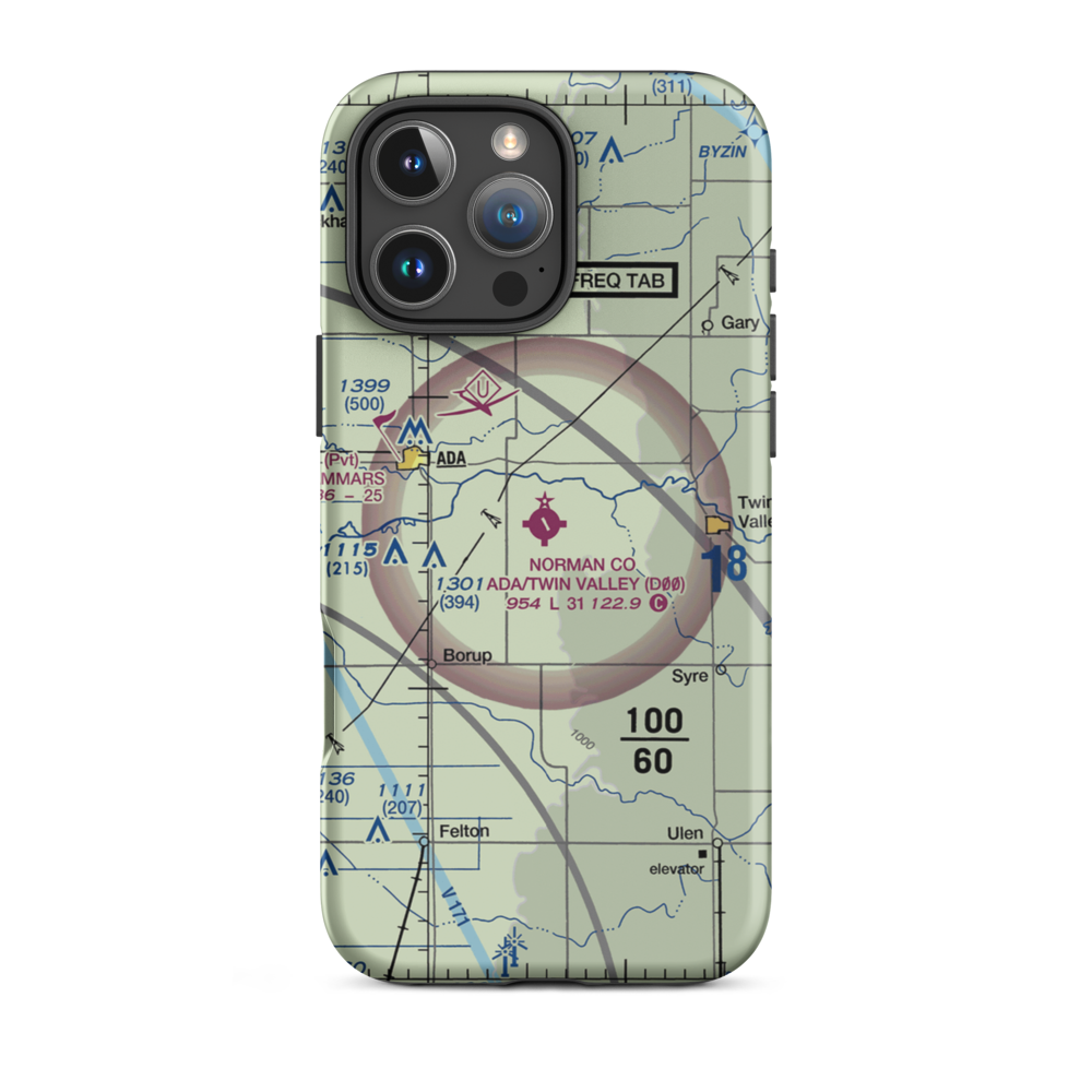 Norman County/Ada/Twin Valley Airport (D00) VFR Sectional  Tough iPhone Case iPhone 16 Pro Max model shown