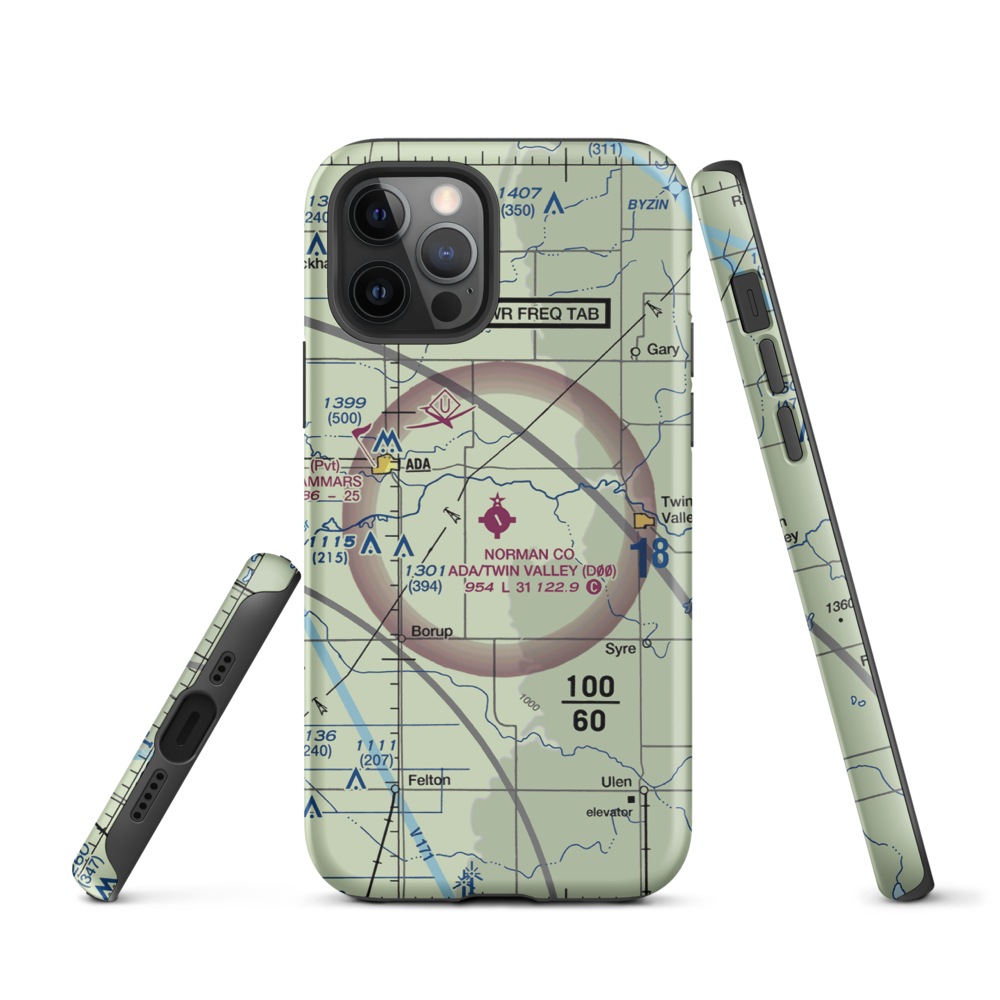 Norman County/Ada/Twin Valley Airport (D00) VFR Sectional  Tough iPhone Case iPhone 12 Pro model shown