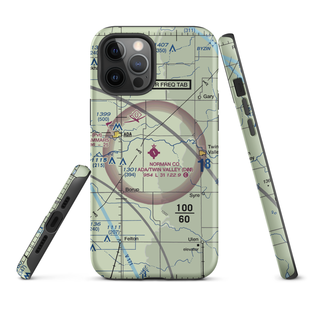 Norman County/Ada/Twin Valley Airport (D00) VFR Sectional  Tough iPhone Case iPhone 12 Pro Max model shown
