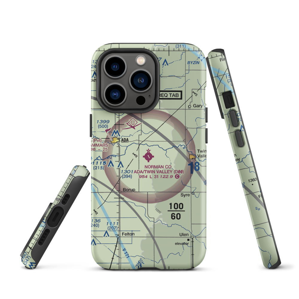 Norman County/Ada/Twin Valley Airport (D00) VFR Sectional  Tough iPhone Case iPhone 13 Pro model shown